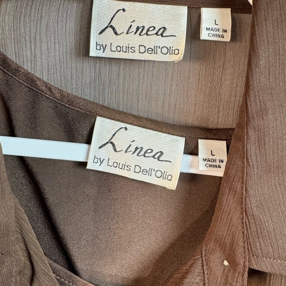 Linea By Louis Dell'Olio Brown Sheer Button-Up Blouse & Tank Set L - Picture 3 of 16